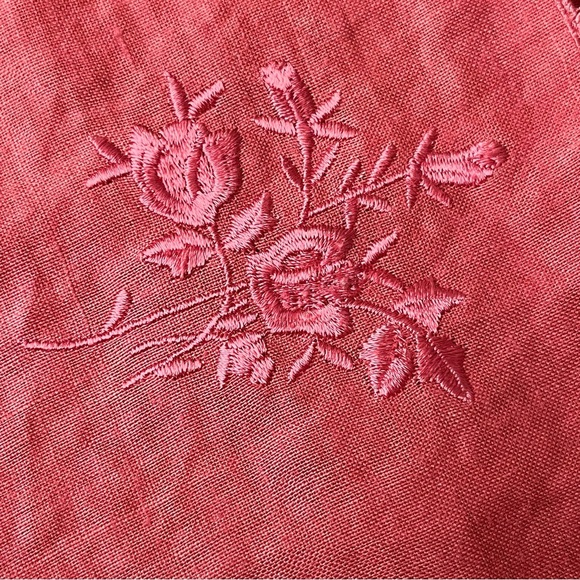 Jordan Coral Pink Button Up Linen 3/4 Blouse Modest Mature Beach Coastal M Boho - Picture 8 of 8